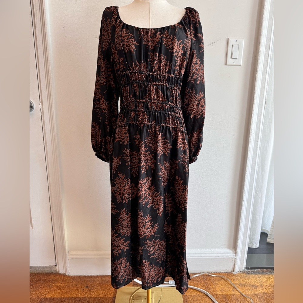 Rebecca Taylor Black and Brown Long Sleeve Dress